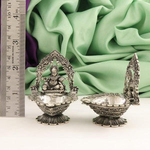 925 silver 2D Kubera Articles Deepam AD-36, 130g, 925 purity, detailed design with ruler for dimension reference