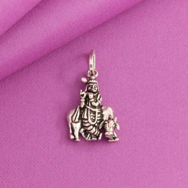 925 silver Krishna god pendant on pink background, weighing 3g and featuring intricate detailing.