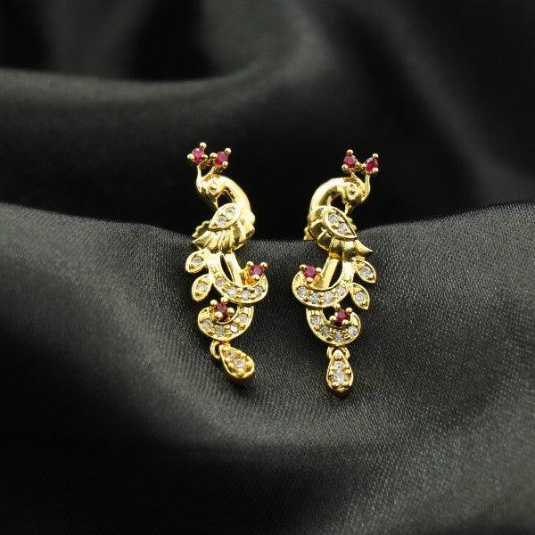 925 silver peacock women danglers DAN-95 with intricate detailing, 4g weight, high purity, elegant design on black fabric background