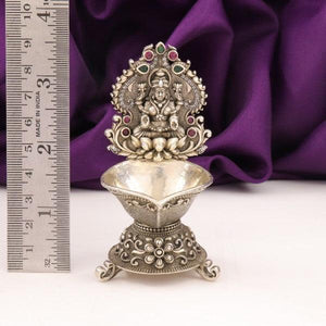 925 silver 2D Lakshmi article Deepam AD-33, 77g, with intricate design near a measuring scale for size reference.