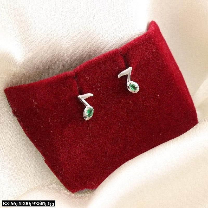 925 silver Medini Kids Studs KS-66 with green gemstones on red velvet display, lightweight 1g earrings, high purity