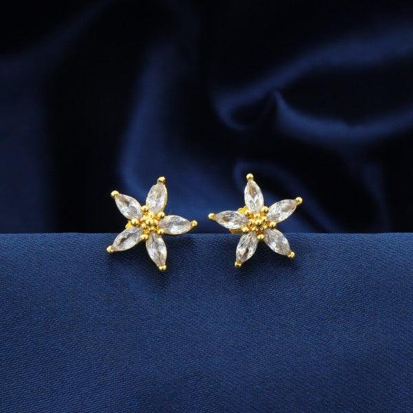 925 silver flower women's studs, STD-176, shown on blue fabric.