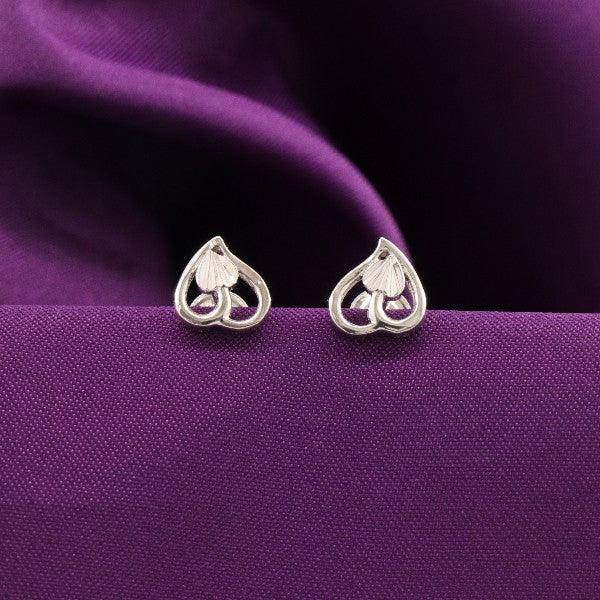 925 silver Muskan kids studs KS-158 with heart-shaped design on purple fabric background