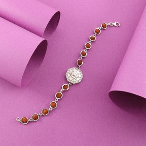 925 silver Shivlibd Rudraksh men's bracelet MB-169, 13g, 19.5cm length, featured on purple background.