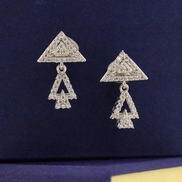 925 silver Lona women danglers DAN-88 with 4g weight and triangular design on a dark background