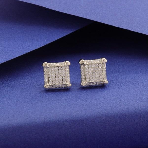 925 Silver Rajeshwari Women Studs STD-220 with 4g weight and high purity, displayed on a blue background.