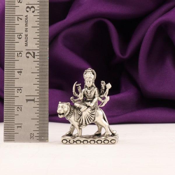 925 silver 3D Durga Devi idol weighing 37g with dimensions 4cms length, shown next to a ruler for scale.