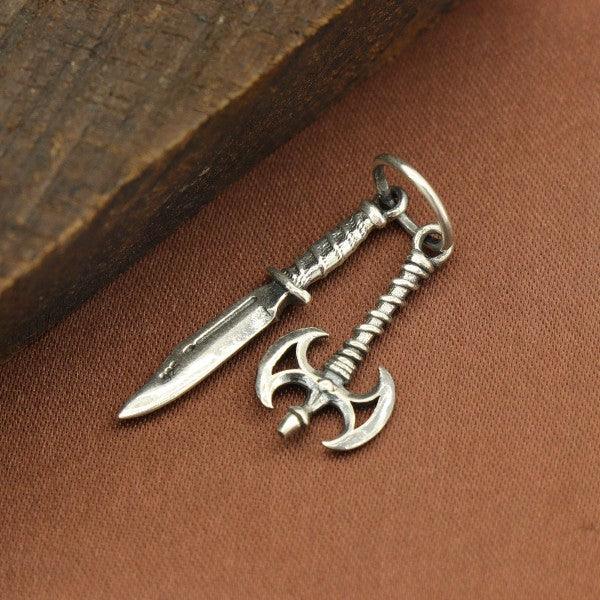 925 silver knife and axe men pendant MP-44 showcasing detailed craftsmanship and purity. Weight 2g, perfect for unique jewelry collections.