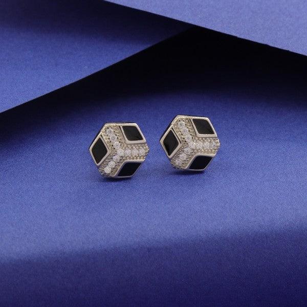 925 Silver Kavita Women Studs STD-227, 2g weight, 925 purity, stylish geometric design against blue background