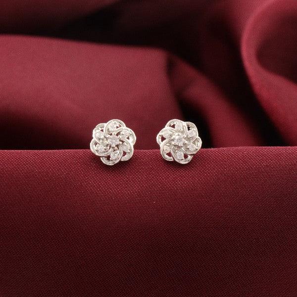 925 silver Sanyakta kids studs KS-129, 2g weight, intricate flower design on red background.