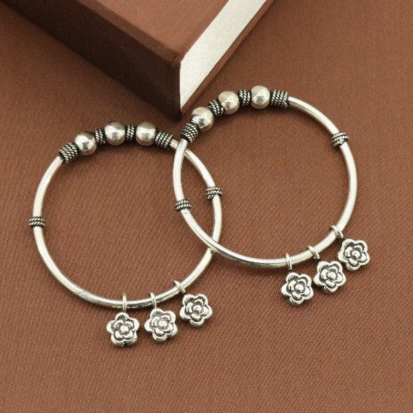 925 Silver Nina Kids Kada KKD-58 with Floral Charms and Beaded Details - Openable Design, 23g, High Purity Silver