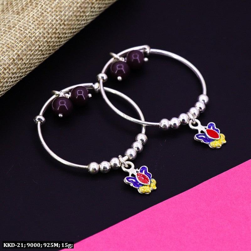 925 Silver Ganga Kids Kada KKD-21, 15g, vibrant flower charms, high-quality 925 silver purity, perfect jewelry for children