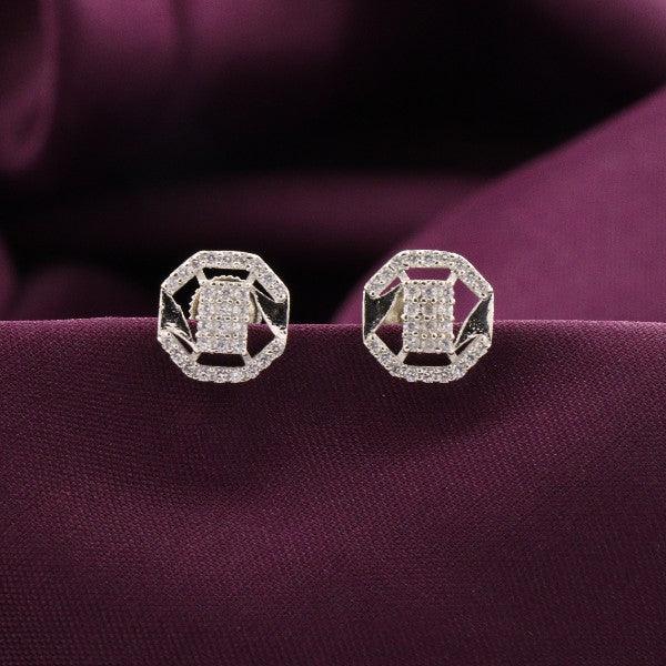 925 Silver Rani Women Studs STD-277, octagonal design, 2g weight, 925 purity, displayed on a purple fabric background.