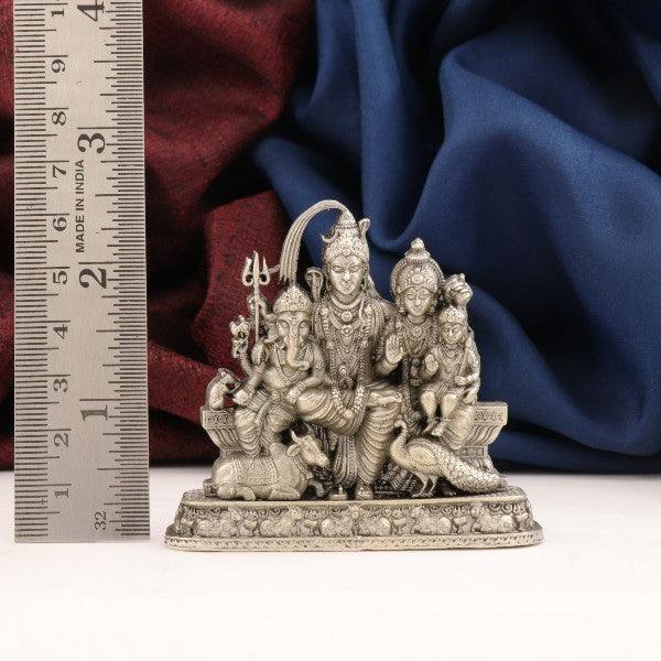 925 Silver Shiv Parivar Idol - 73g, 6cms - High Purity Decorative Article AI-726 with measurement guide.