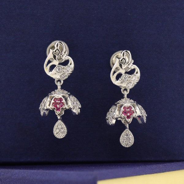 925 silver peacock women jhumkas, weight 7g, JHK-119, intricate design, purity 925, elegant earrings for special occasions