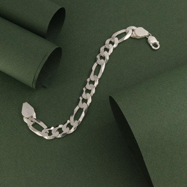 925 Silver Kanishka Men Bracelet MB-177, 32g, 21.5cms, featuring sturdy chain link design against a green background.