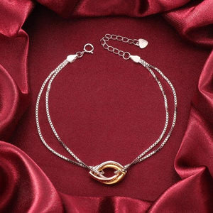 925 Silver Prathysha Women's Bracelet LBR-272 with Gold Accents on Red Velvet Background