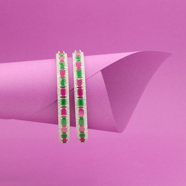 925 silver Jeeval women bangles WB-33 with pink and green stones on pink background