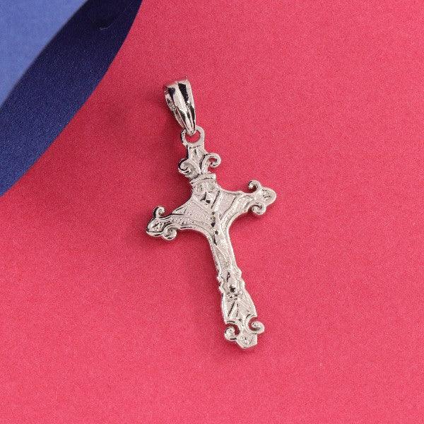 925 Silver Cross God Pendant GP-173, Purity 925, 4g Weight, Ornately Designed Cross, Perfect Religious Jewelry Piece, Red Background