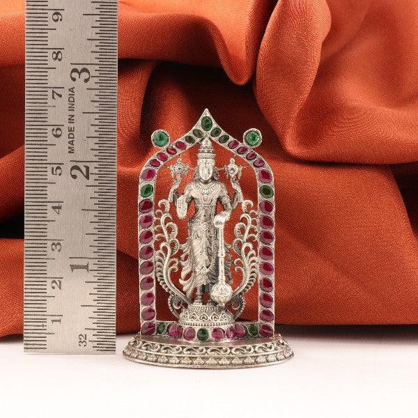 925 silver 2D Balaji idol weighing 34g and 6.5cm tall with colorful accents displayed alongside a ruler for size comparison