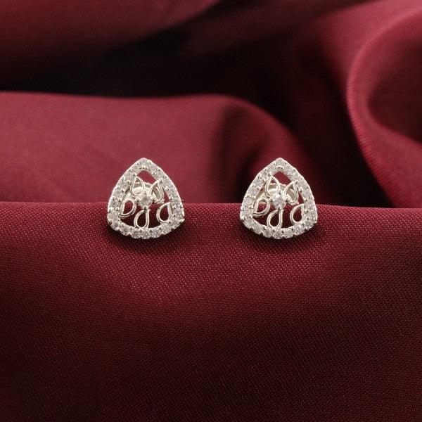 925 silver Vasavi women's stud earrings STD-250, 2g weight, triangle design on red fabric background.