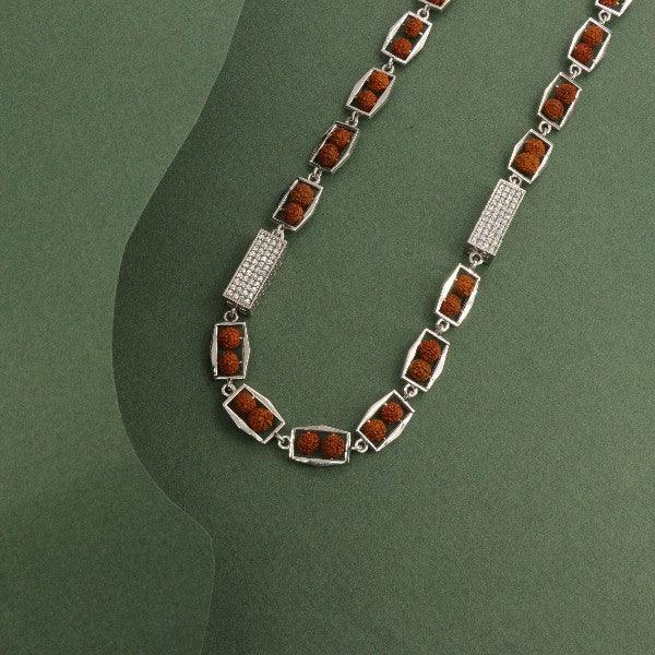 925 silver Rudraksh men's chain MC-156 with intricate rectangular links, 61cm long, 51g.