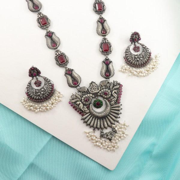 925 Silver Nirupama Women Necklace NK-185 with intricate design, including matching earrings, 142g, 925 purity, elegant jewelry set