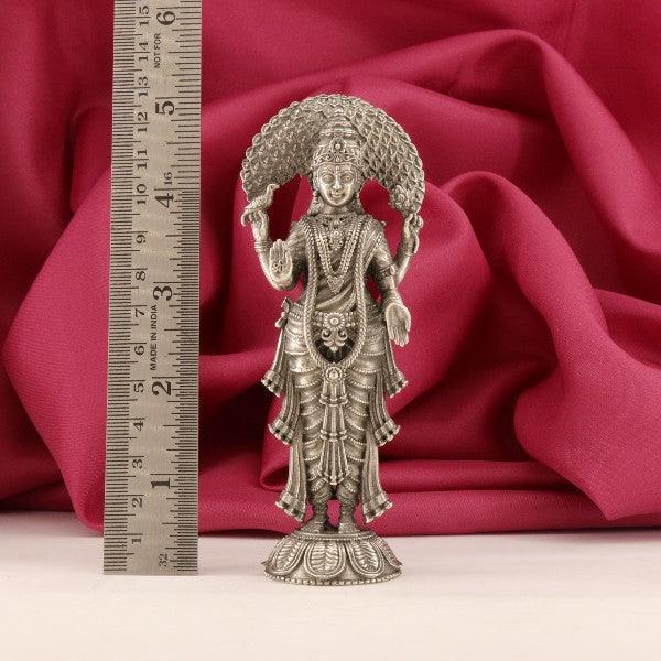 925 silver 3D Vasavi Kanyaka Parameshwari idol, 134g, 12.5cm tall, against a red fabric background with a ruler for size reference