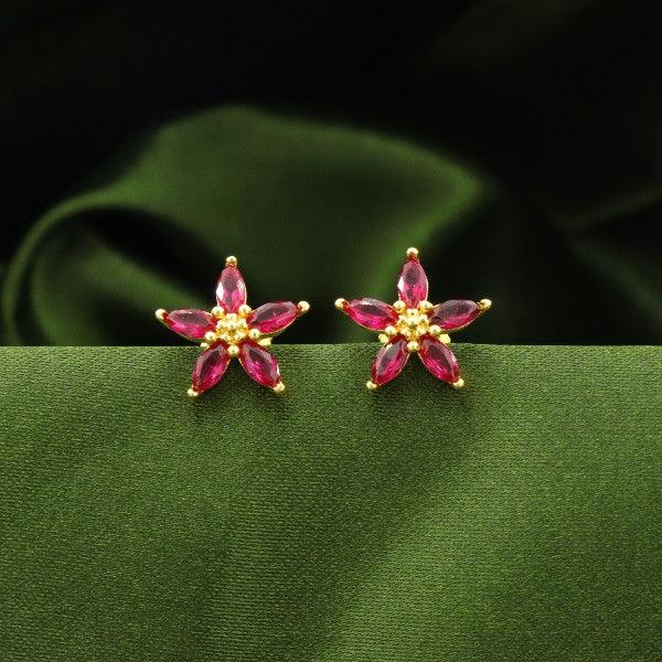 925 silver flower women studs STD-179, pink gem, 3g, floral design, high purity 925, elegant jewelry, stud earrings, green background