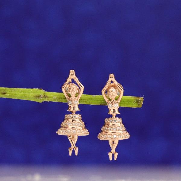 925 silver dancing doll women jhumkas, JHK-96, showcasing intricate design and 4g weight against a blue background.