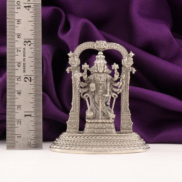 925 silver Dasavatharam idol weighing 75g, with a height of 7.5 cm, shown with a ruler for size comparison on a purple cloth background