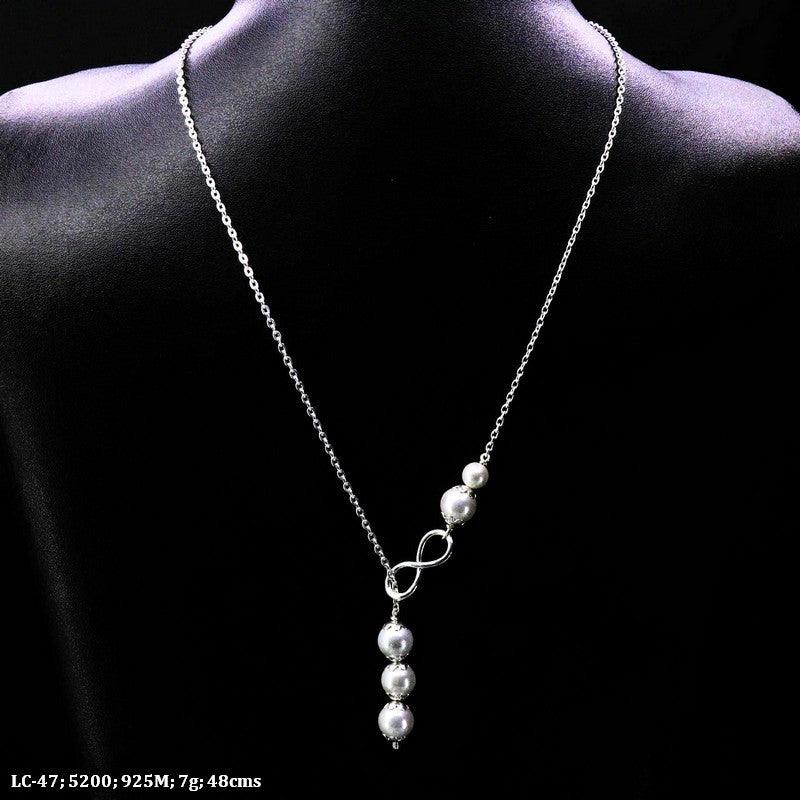 Elegant 925 silver Vasudha women's chain LC-47 with pearls, 48cm length, 7g weight, perfect for sophisticated style