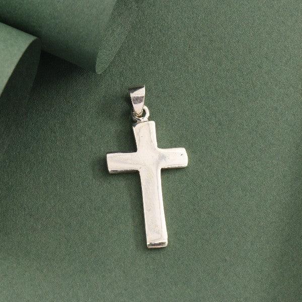 925 Silver Cross God Pendant GP-166, 5g, 925 purity, elegant silver cross design on a green background.