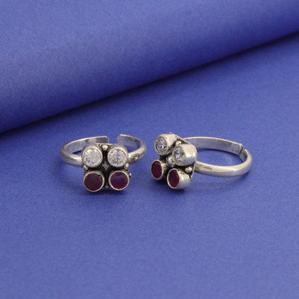 925 silver women toe-rings TE-227 with gemstone design on a blue background