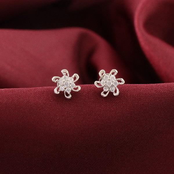 925 Silver Subhagya Kids Studs KS-131 with floral design on red fabric, 2g weight, 925 purity