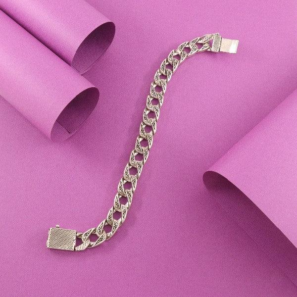 925 Silver Pulak Men Bracelet MB-206 with 47g weight and 22cms length on purple background