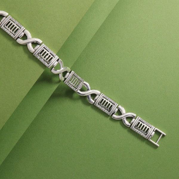 925 silver Vishal men bracelet MB-136, 19.5cm length, 18g weight, lattice design on green background.