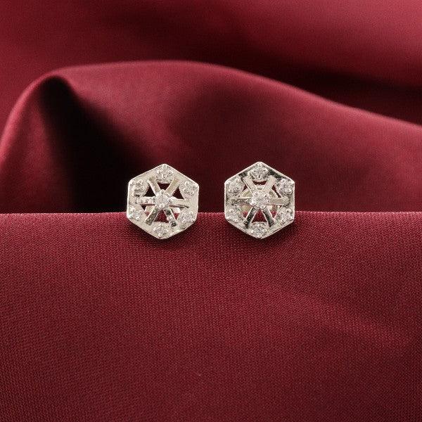 925 Silver Godavari Women Studs STD-246, elegant hexagonal design on rich red fabric, 2g weight, 925 purity.