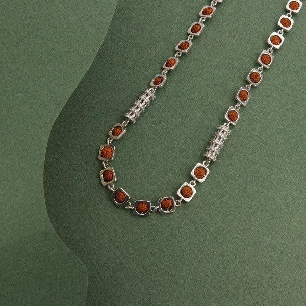 925 Silver Rudraksh Men Chain MC-157, 47g, 62cm long with 925 purity. Elegant men's jewelry piece with intricate design.