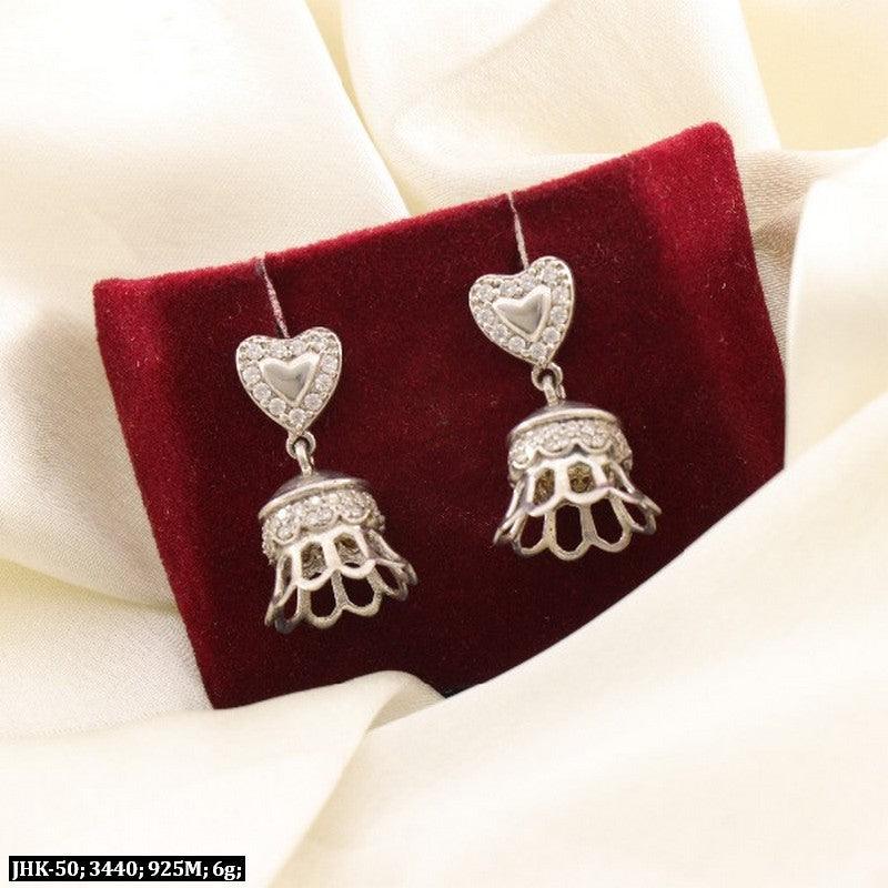 925 silver Anandamayi women jhumkas with heart design, 6g weight, JHK-50