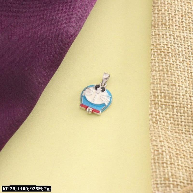 925 silver Doraemon kids pendant KP-28, 2g weight with 925 purity, displayed on a fabric background.