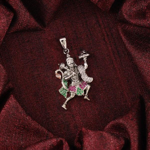 925 silver Hanuman god pendant GP-88 on maroon fabric, 8g, detailed deity design, 925 purity, spiritual jewelry piece