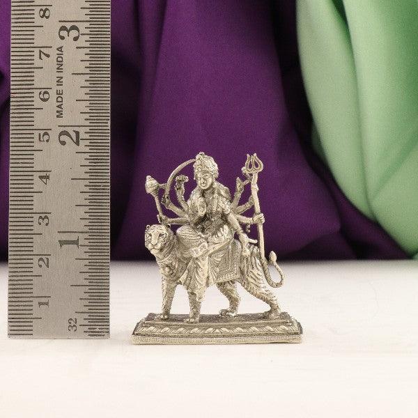 925 silver 3D Durga Devi idol weighing 54g and measuring 4.5cms, with a measuring scale for size reference.