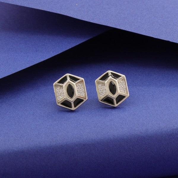 925 silver Urna women studs STD-222, black and white hexagonal design, lightweight 3g, stylish and elegant jewelry