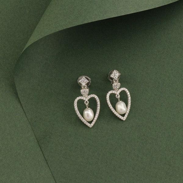 925 silver heart women danglers DAN-122, 5g, 925 purity, elegant heart-shaped design with pearls, perfect for special occasions.