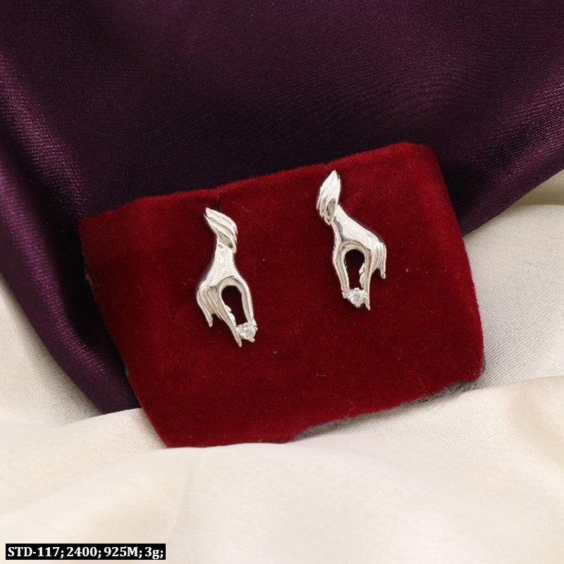 925 Silver Saravati Women Studs STD-117, lightweight 3g earrings on red velvet cushion, elegant sterling silver jewelry for women.