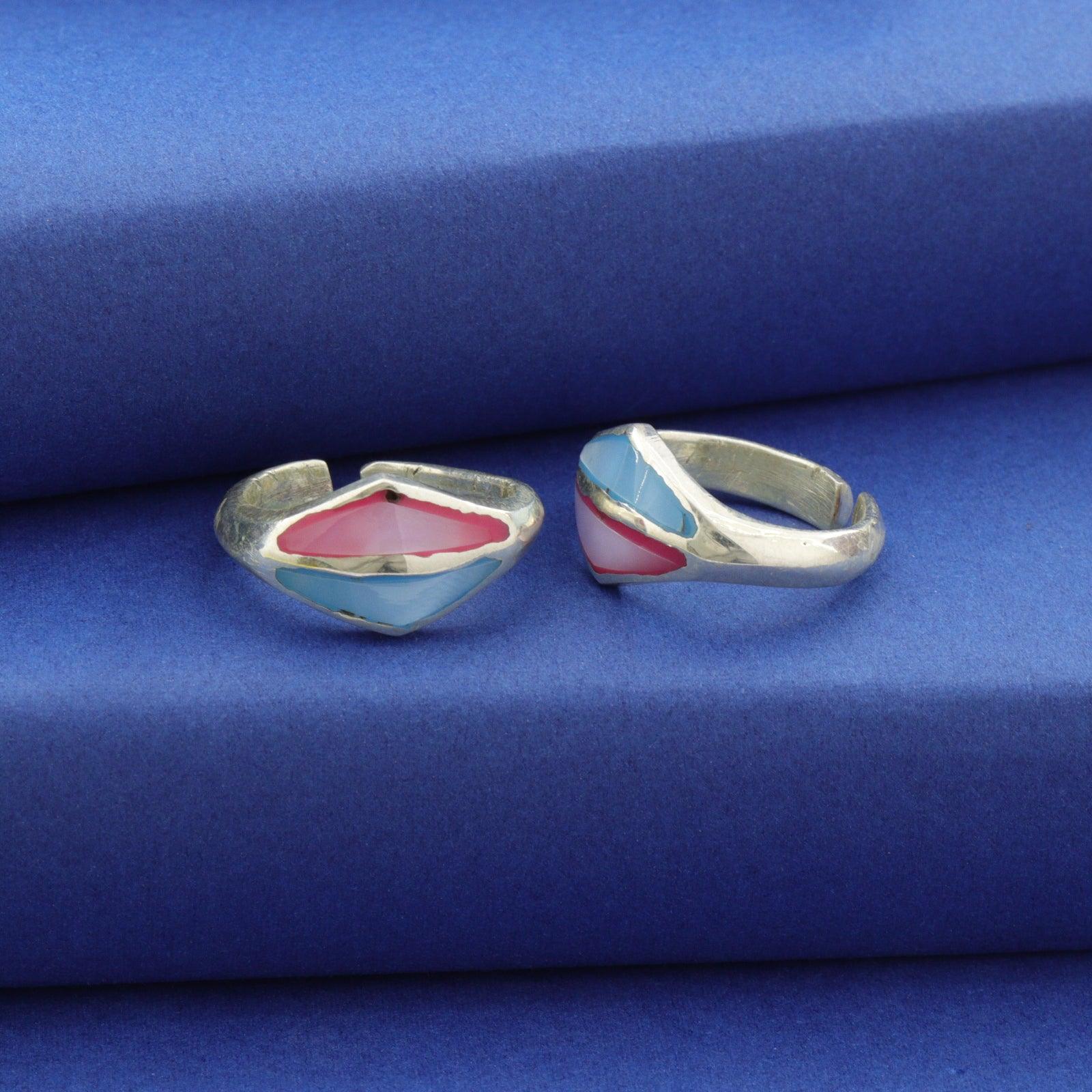 925 silver Madhavilata women toe-rings TE-115, featuring colorful geometric designs, 6g weight, and high purity.