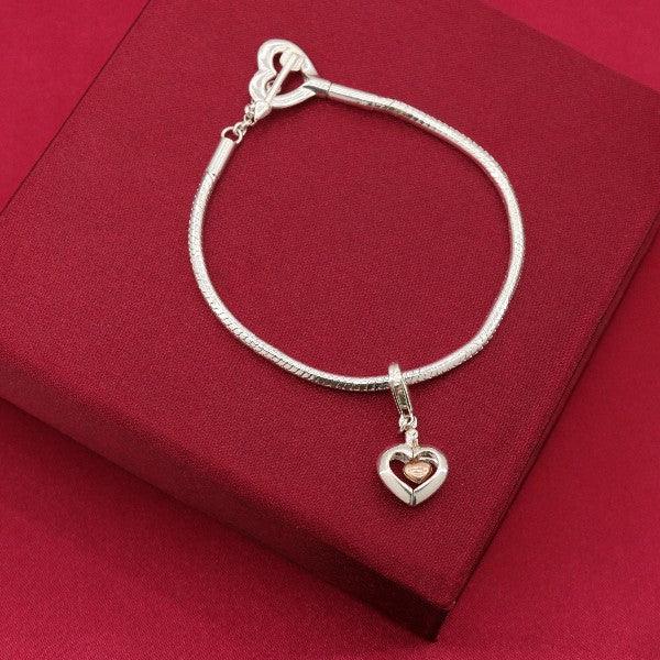 925 Silver Muthunagai Women Bracelet LBR-180 with Heart Pendant on Red Box, 19cm Length and 11g Weight