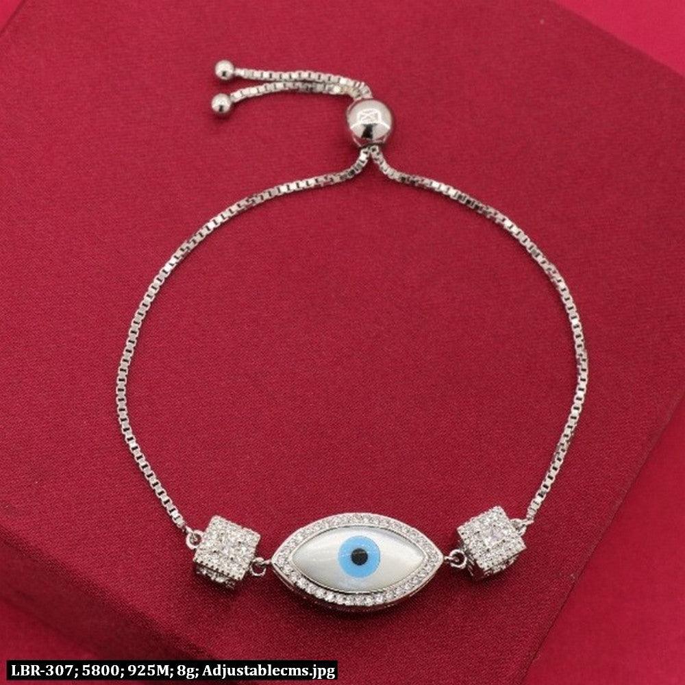 Stunning 925 silver eye women bracelet LBR-307 with adjustable length and 8g weight, featuring intricate design on a red background