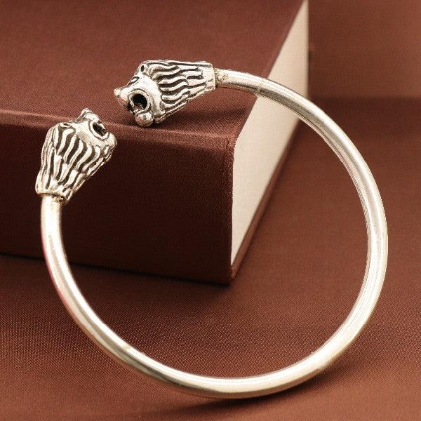 925 silver lion men kada, adjustable size, 33g weight, high purity 925 silver bangle with lion head design